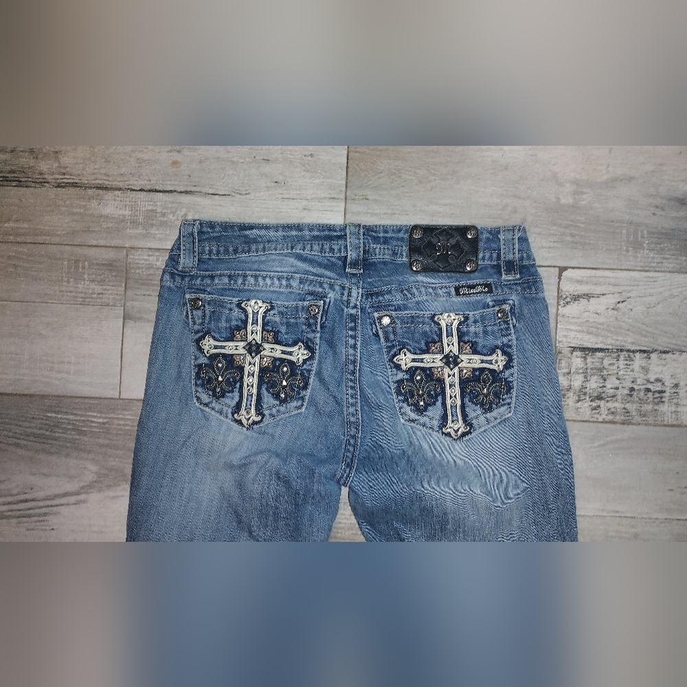 Miss Me Embellished Blue Jeans with Cross Design